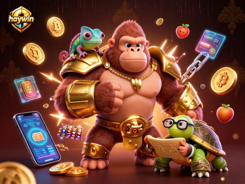 Engage with the exciting world of haywin as the gorilla king and chameleon spy navigate vibrant slot machines.