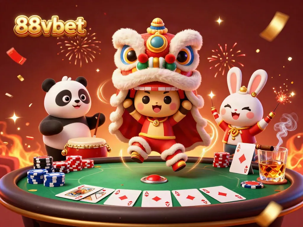 Experience the excitement of 88vbet with lively characters and poker elements in a vibrant celebration.