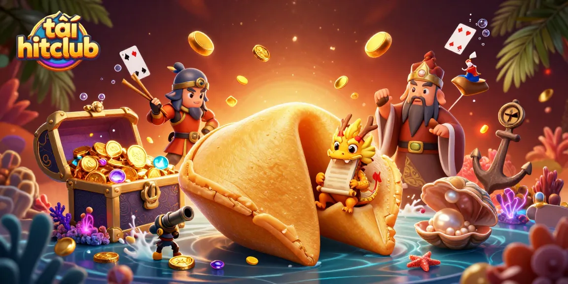 Win big with tải hitclub in this vibrant 3D casino scene featuring lucky characters and treasures.