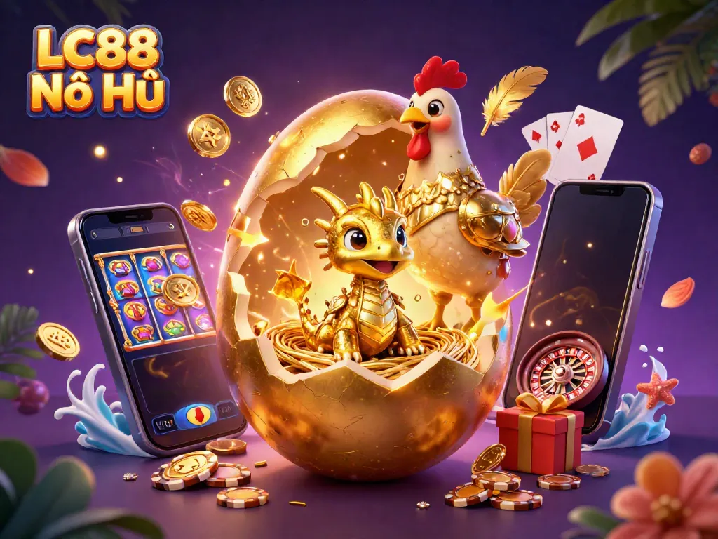 Experience thrilling gameplay at LC88 Nổ Hũ with a golden dragon emerging from a nest of poker chips.