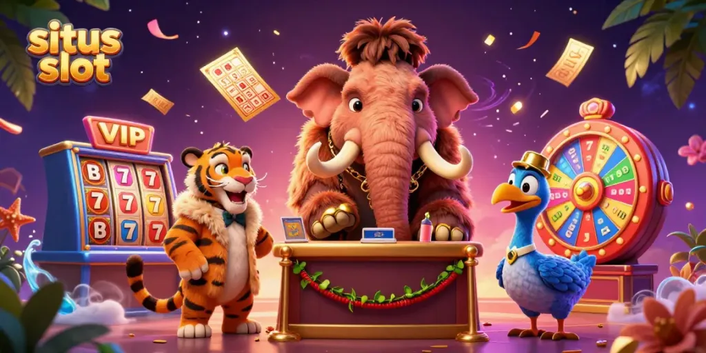 Experience the excitement with the vibrant scene of the situs slot featuring a woolly mammoth bouncer and lucky game elements.