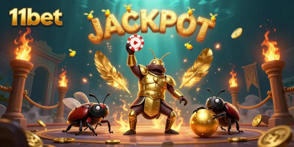 Experience thrilling wins with 11bet, showcased in a vibrant animated scene featuring dynamic gambling characters and elements.