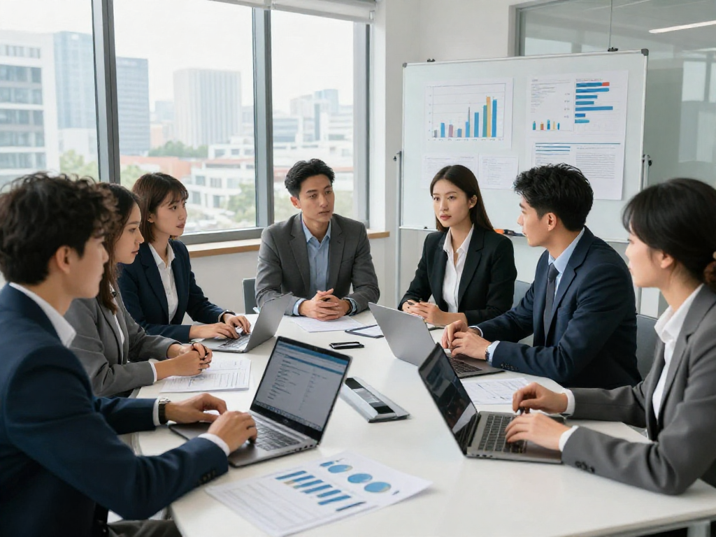 Professionals bespreken zakelijk krediet opties in moderne kantooromgeving.