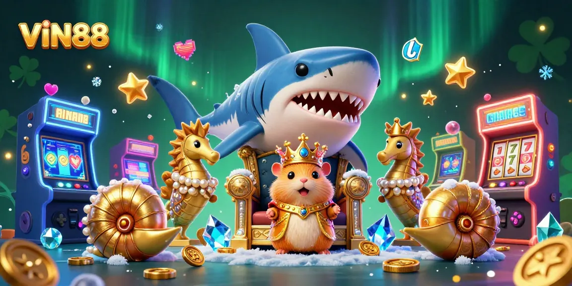 Experience thrilling gaming at VIN88 with an energetic casino scene featuring unique characters.