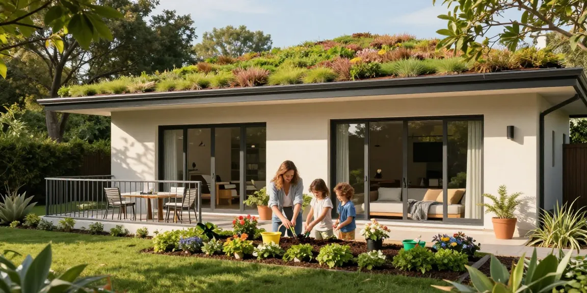 Sedum groendak op een dak uitbouw die de esthetiek en duurzaamheid van het huis verbetert.