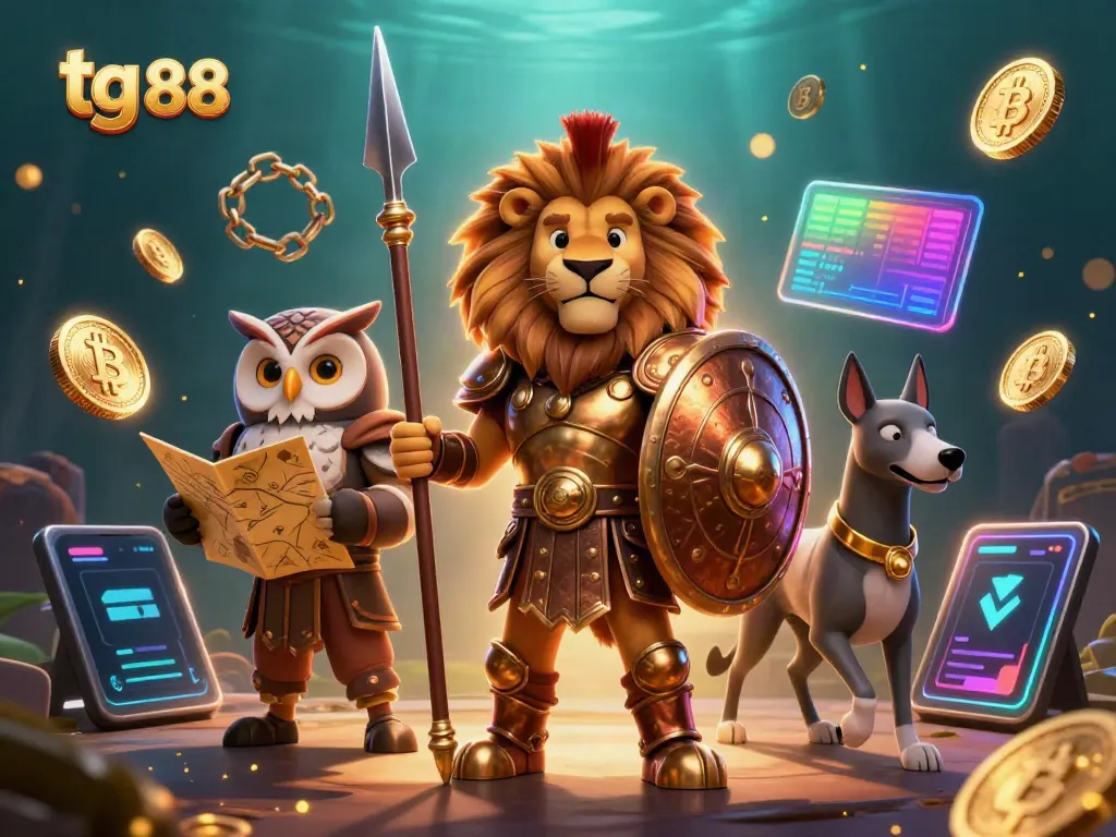 Engage in thrilling gameplay at tg 88 with a vibrant 3D cartoon scene featuring a Spartan lion and strategic elements.