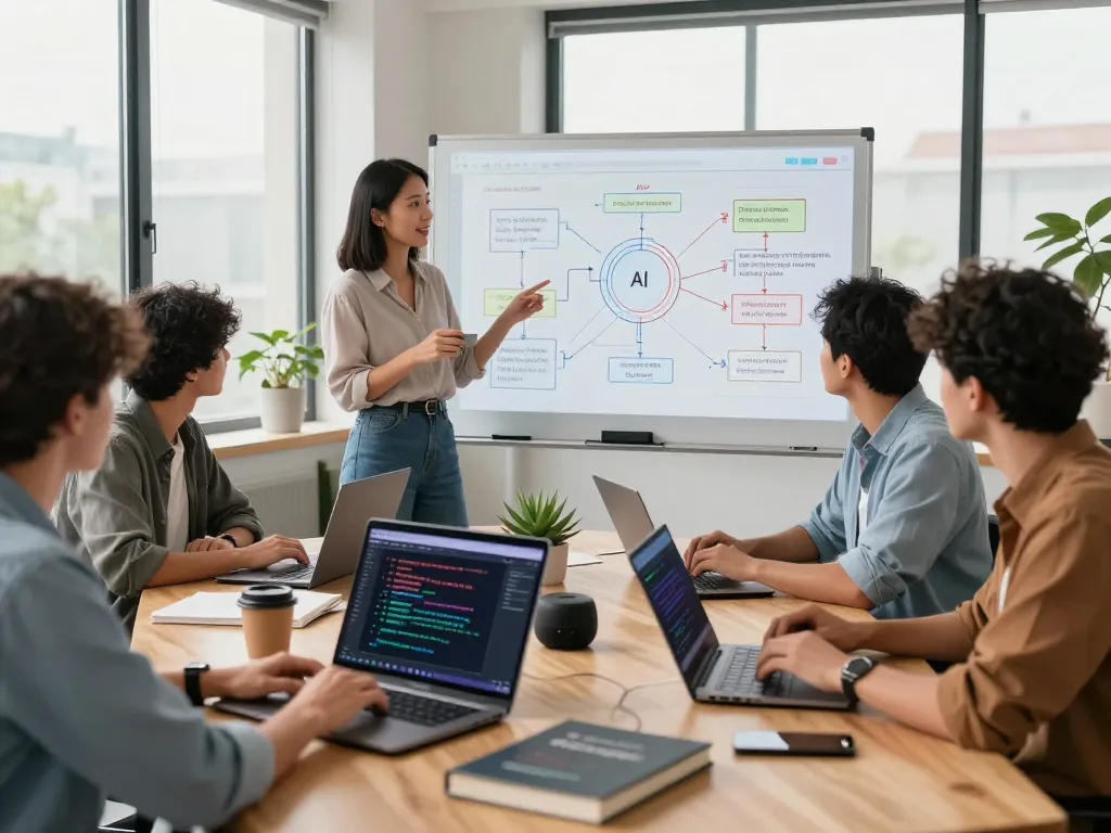 Team discussing juicy ai projects in a modern tech workspace