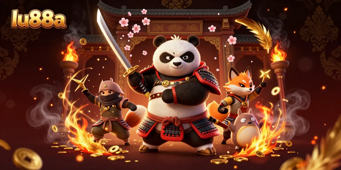 Engage with lu88a in a vibrant casino battle featuring samurai panda and ninja fox