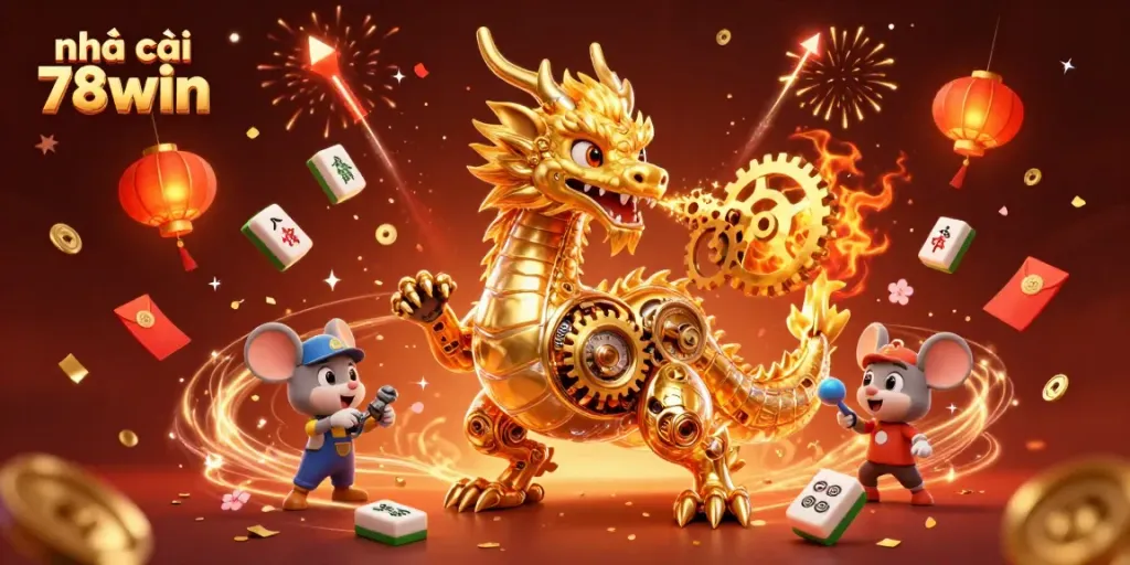 Experience thrilling gaming at nhà cái 78win with golden dragon and festive decorations