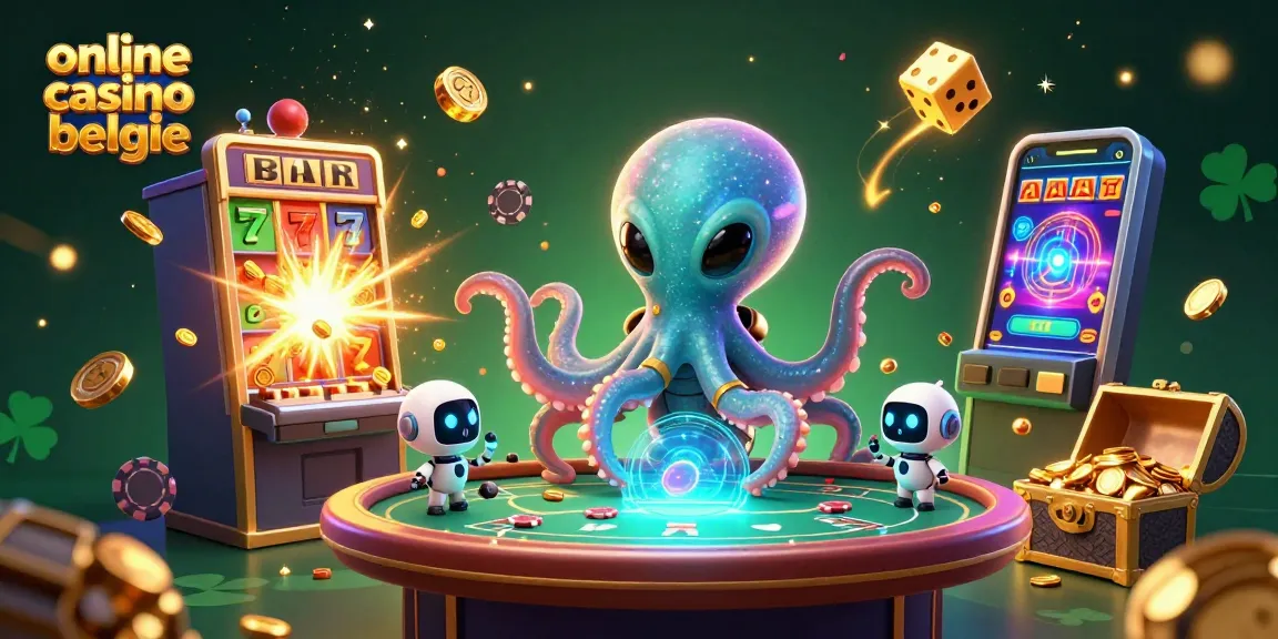 Engage in vibrant gameplay at online casino belgie with alien octopus mastering a poker table.