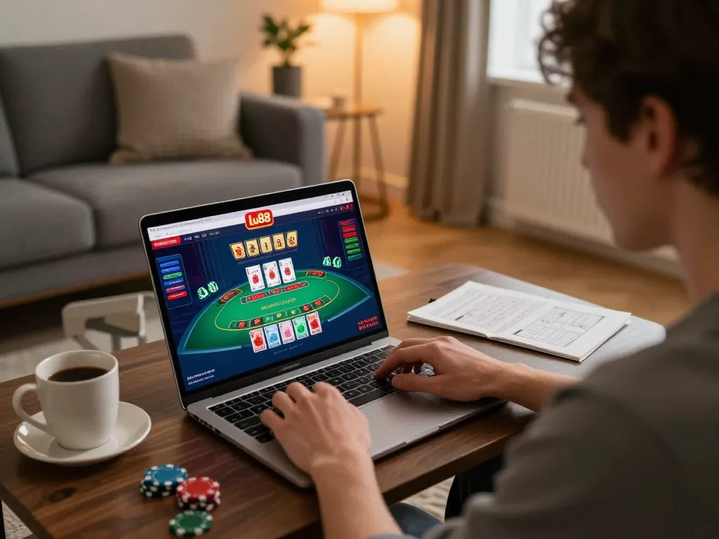 lu88 online gaming session with player engaged in blackjack at home