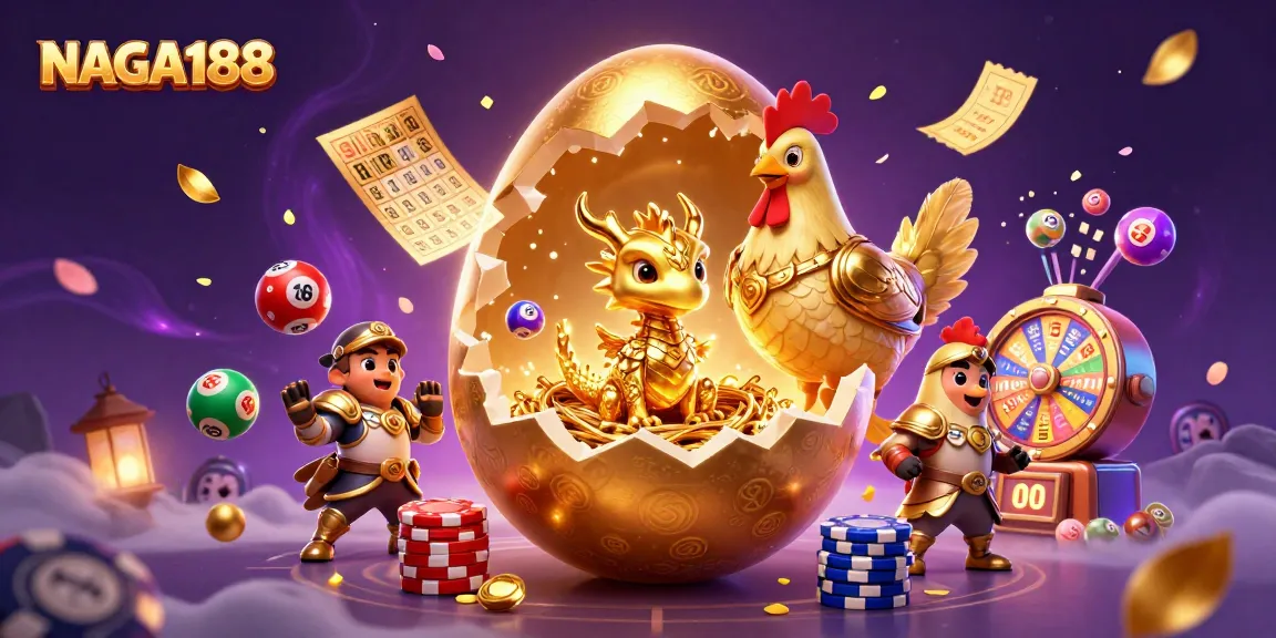NAGA188 menghadirkan ilustrasi kasino yang penuh warna serta kartu bingo dan bola lotere yang dinamis.