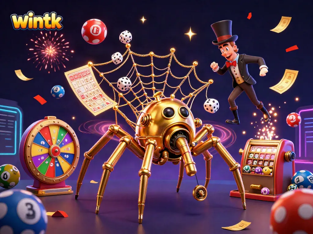 Experience wintk’s vibrant gaming world with a steampunk-themed 3D illustration capturing excitement and luck.