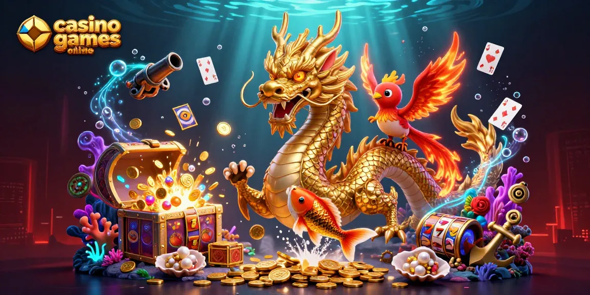 Experience thrilling casino games online with our vibrant 3D illustration featuring dragons and treasures.