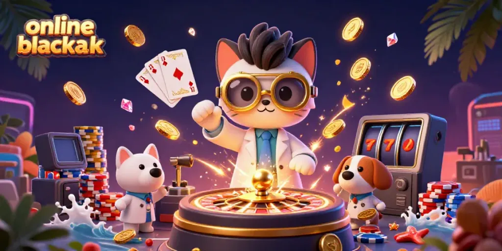 Play online blackjack and win with strategies showcased in this vibrant 3D illustration.