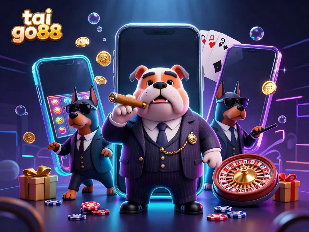 Engage with the thundering action of tai go88 as vibrant slots, cards, and coins fly in a spectacular casino scene.