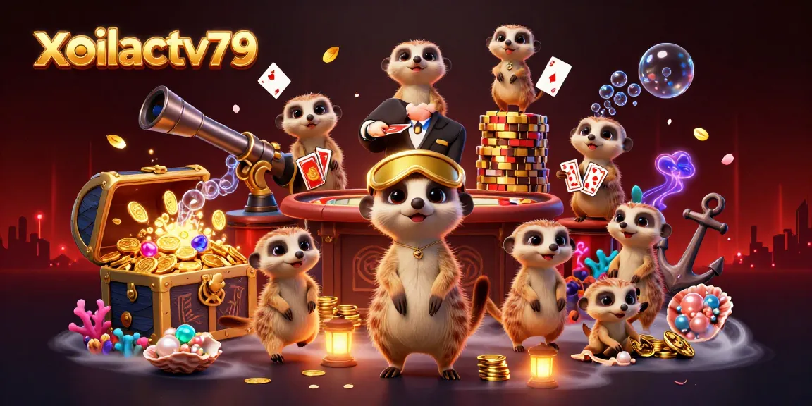 Win big with xoilactv79 in an exciting casino illustration featuring meerkats in action.