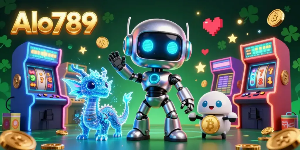 Alo789 showcases an engaging crypto casino scene with vibrant characters and animated gaming elements.