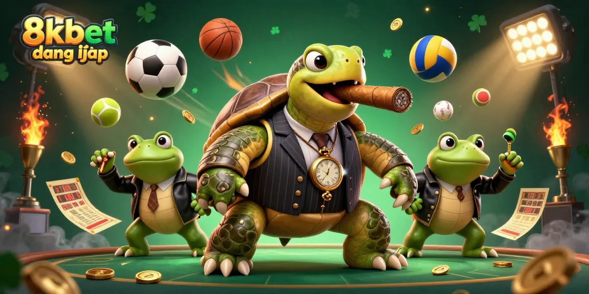 Experience the excitement of 8xbet đăng nhập with a vibrant 3D casino scene featuring whimsical characters and sports elements.