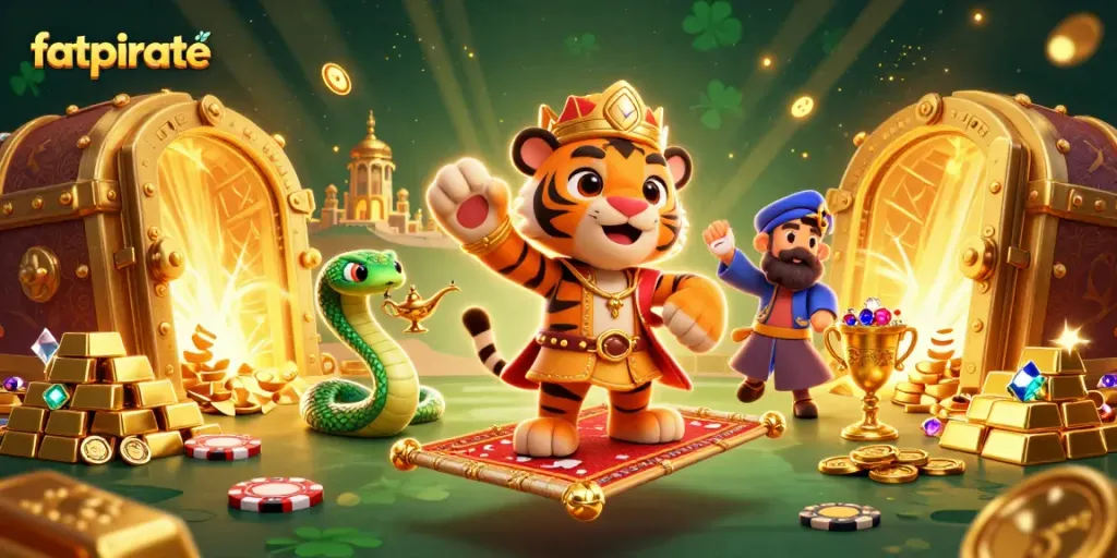 Engage with the vibrant world of FatPirate, showcasing interactive casino adventures and treasures in a magical scene.