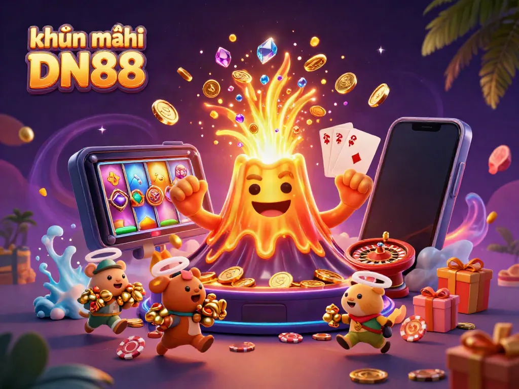 Experience exciting khuyến mãi DN88 with treasure-filled gaming adventure featuring dynamic 3D characters and elements.