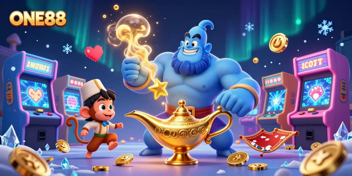 Engage with ONE88's thrilling casino experience featuring colorful gaming characters and vibrant elements.