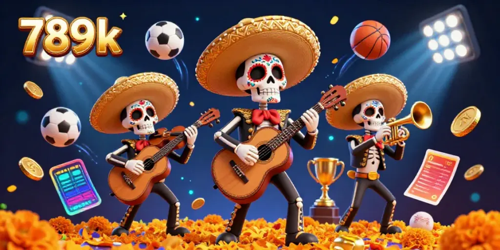 Engage with thrilling sports betting action depicted by the vibrant 789k mariachis and dynamic sports elements.