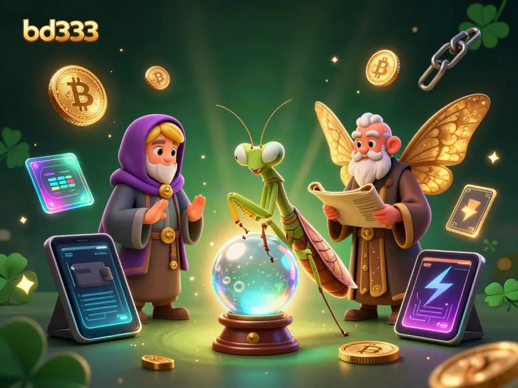 Experience gaming excitement with bd333, a lively, enchanting casino scene featuring mystical characters and vibrant coins.