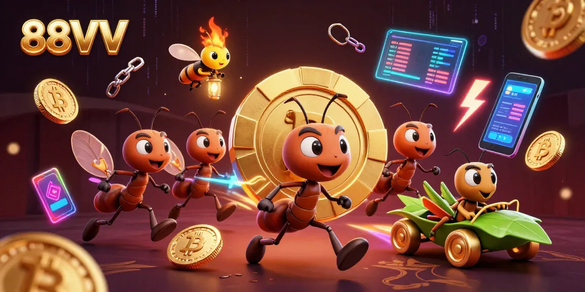 Bet on 88VV's exciting online casino battles as ants rush with a giant poker chip!