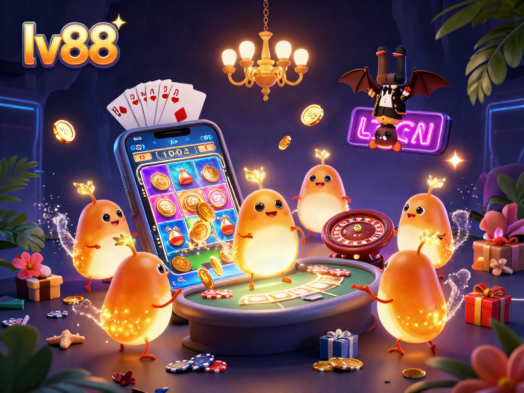 Experience thrilling gameplay with lv88 as glowworms illuminate a vibrant casino scene full of gaming excitement.