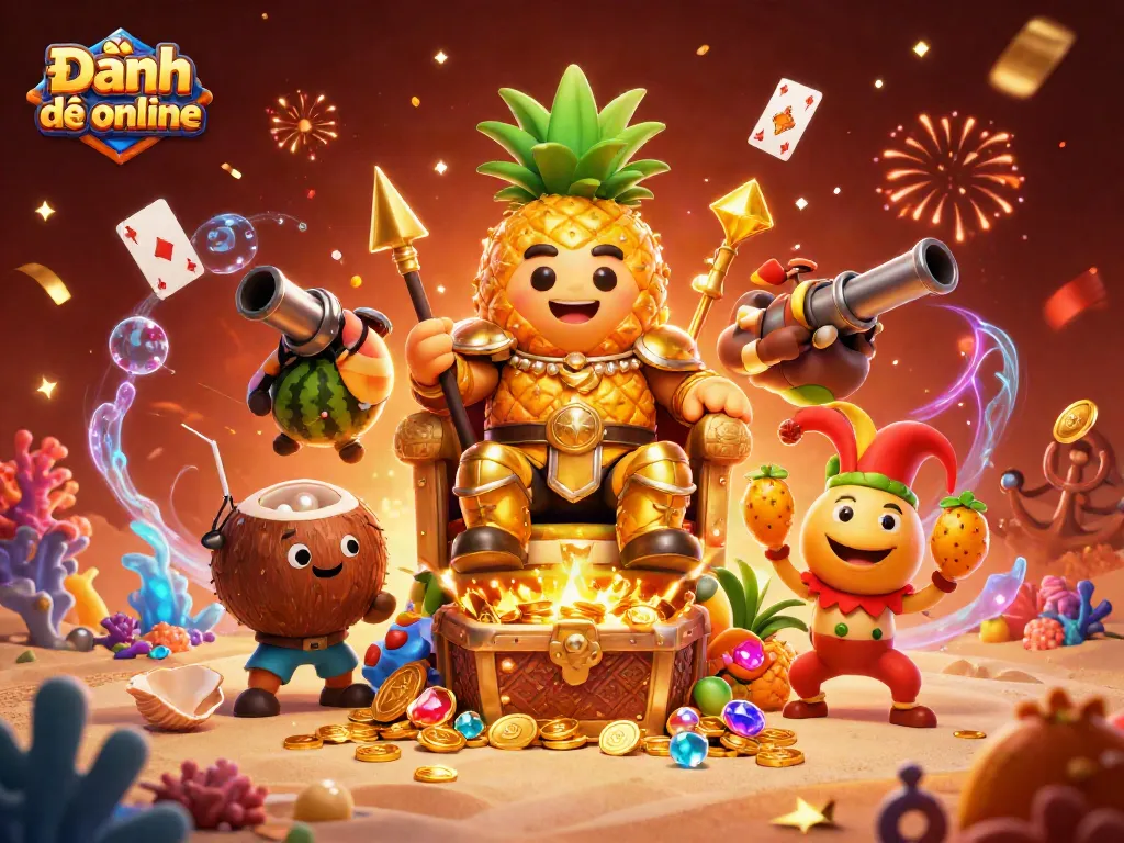 Engage in Đánh đề online with vibrant casino-themed artwork featuring playful characters and rich gaming elements.