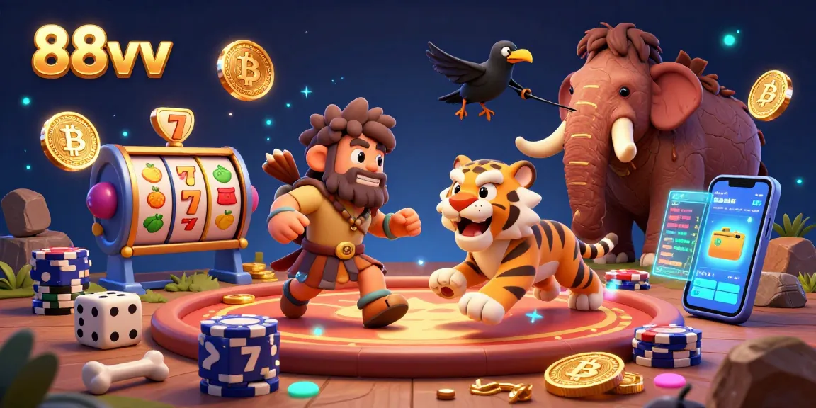 Engage in thrilling casino fun at 88vv with vibrant characters and games featured in an electrifying atmosphere.