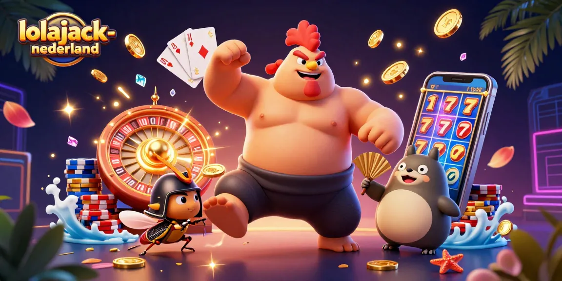 Experience the excitement of lolajack-nederland with vibrant 3D casino characters amidst soaring coins and gems.