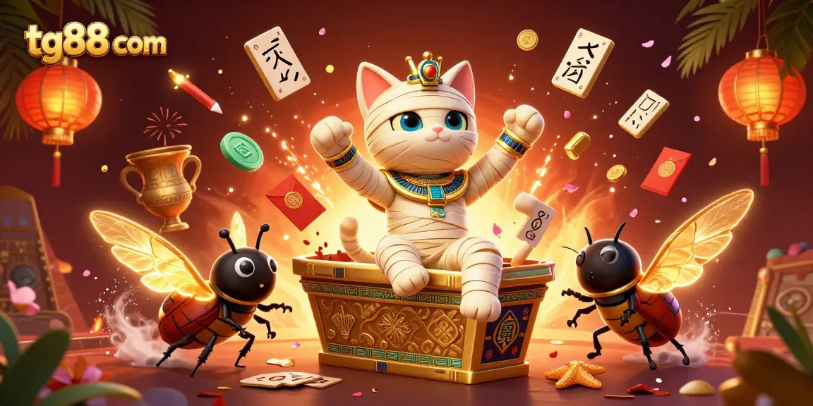 Play exciting games at tg88 com with captivating Egyptian-themed 3D illustration showcasing vivid casino elements.
