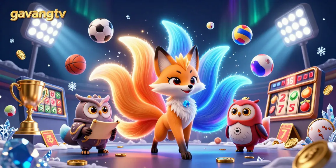 Experience the vibrant world of gavangtv with an energetic and colorful 3D casino illustration featuring dynamic gaming elements.